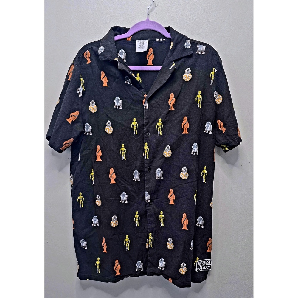 Star Wars Mens‎ Black Droid All Over Print Short Sleeve Button Down Shirt Large
